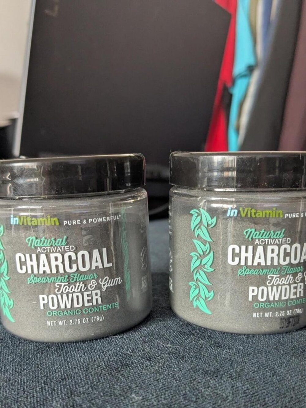 NWT InVitamin Activated Charcoal Powder for Teeth and Gums (Spearmint) x2 2.75OZ